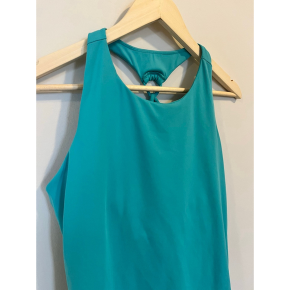 High Neck Teal Powersoft Workout Tank Shelf Bra Fitted Yoga Gym Athleisure - Picture 4 of 7